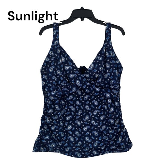 Lands End Women Paisley Print Ruched Side Tankini Top Unpadded Built-In Bra SZ16 - Picture 1 of 11